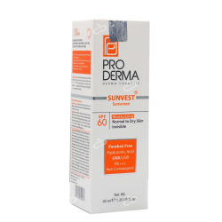 پرودرما-کرم ضدافتاب و مرطوب کننده spf60 پوست معمولی و خشک پرودرما 40 میلی لیتر فاقد رنگ