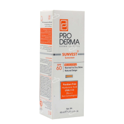پرودرما-کرم ضدافتاب رنگی و مرطوب کننده spf60 پوست معمولی و خشک پرودرما 40 میلی لیتر بژ طبیعی
