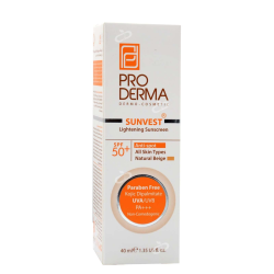 پرودرما-کرم ضدافتاب رنگی spf50 روشن کننده لک های پوست پرودرما 40 میلی لیتر بژ طبیعی
